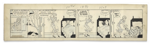 Chic Young Hand-Drawn Blondie Comic Strip From 1935 Titled Old Man Winter -- Spring Has Sprung in the Bumstead Home